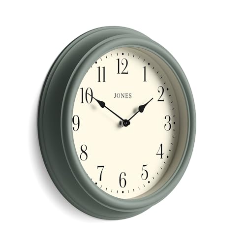 Image of Jones Clocks® Venetian wall clock | Classic round clock | 30cm | Green | Arabic numerals | Traditional design ideal for kitchen, living room or bedroom