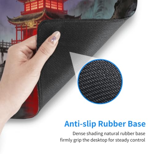 Image of Black Red Teal Japanese Mouse Pad 31.5x11.8 XL Anime Mountain Lake Pavilion Tree Extended Large Mousepad Keyboard Mouse Mat Desk Pad with Non-Slip Rubber Base Stitched Edges for Home Office Game