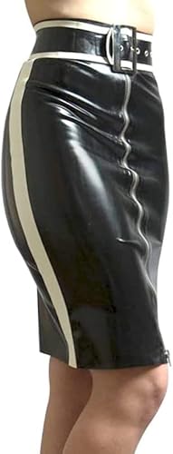 Adornos En Blanco Y Negro Faldas De Látex Sexy Con Cinturones Adornos Frontales Con Cremallera Completa,Color De La Foto,XS Cover