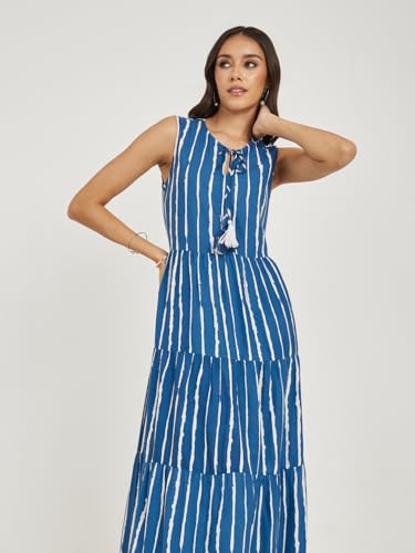 Image of Styli Women's Polyester A-Line Maxi Dress (7007488203 Blue