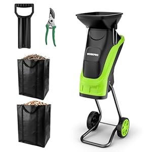 WORKPRO Elektrischer Gartenhäcksler mit Gartenschere, 2500W Messerhäcksler mit 44 mm Schneiddurchmesser, 4300 U/min, 2 x 45 L Sammelbeutel, Holzhäcksler und Laubhäcksler für Gartenabfälle