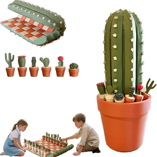 Set di scacchi con cactus stampati in 3D, 32 pezzi, set di scacchi a tema cactus, scacchiera a tema con pezzi unici di scacchi di cactus, divertente gioco da tavolo e ornamenti decorativi per gli