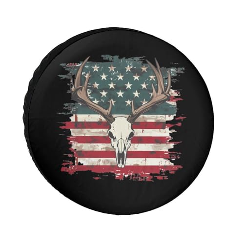 Deer Skull U.S. Flag Spare Tire Cover Oxford Waterproof Wheel Protectors Universal Car Accessories 26inch