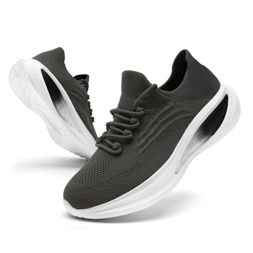 Image of DLWKIPV Running Shoes for Men Casual Slip on Tennis Walking Sneakers Lightweight Breathable Mesh Fashion Gym Athletic Sports Workout Non Slip Trainers Dark Gray W Size 10