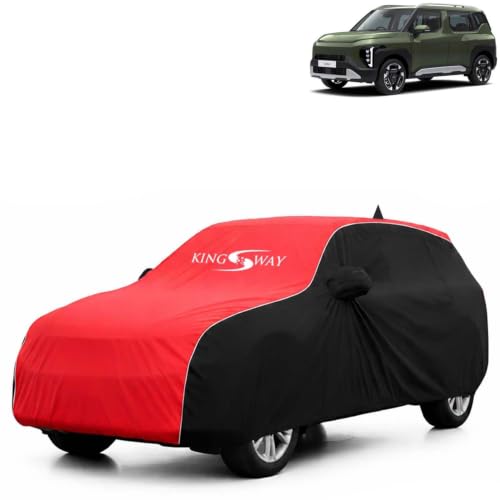 Image of KINGSWAY Super Waterproof Car Cover Only with Kia Syros (Year 2025 Onwards - All Model) | Mirror and Antenna Pockets | All Weather Car Body Cover with Silver Piping | Black Red
