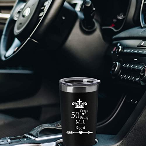 Set Of 2 Wedding Engagement 50Th Anniversary Tumblers For Couples Parents 20 Oz Stainless Steel Insulated Car Tumbler Travel Mug Mr Right Mrs Always Right 50 Years Anniversary Funny Present #TOP6
