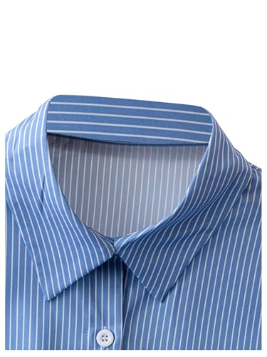 SweatyRocks Women's Striped Button Down Crop Blouse Long Sleeve Collar Shirt Tops with Pocket4