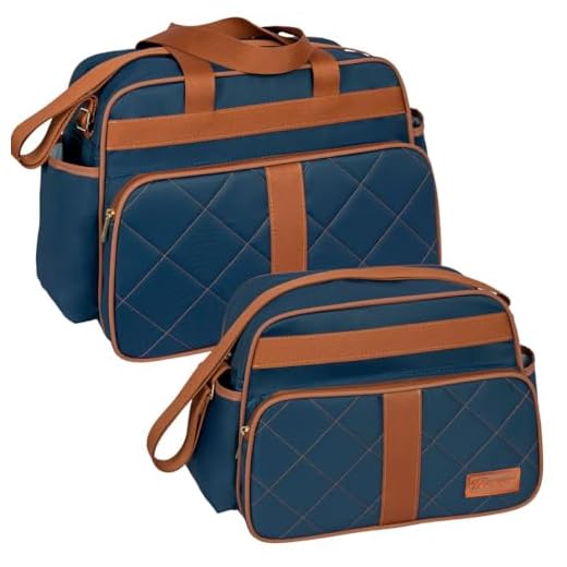 Kit 02 Peças Maternidade Bolsa Grande Pequena Bebê Menino Menina Impermeável (Azul Marinho)