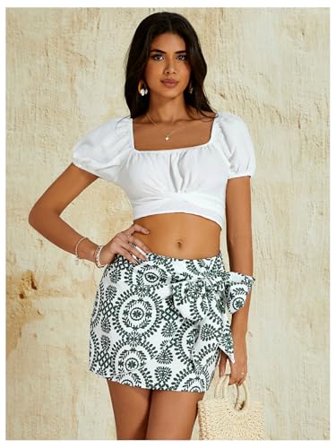 Image of Milumia Women's Summer Boho Wrap Skirt Floral Print High Waisted Knot Side Short Vacation Beach Mini Skirt