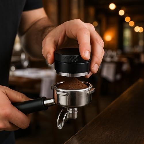 Zbozzba Dystrybutor kawy, Leveler rozdzielacz kawy, tamper 51 mm, stal nierdzewna 304 Leveler akcesoria baristy, do poziomowania mielonej kawy, nadaje się do domu, biura, kawiarni