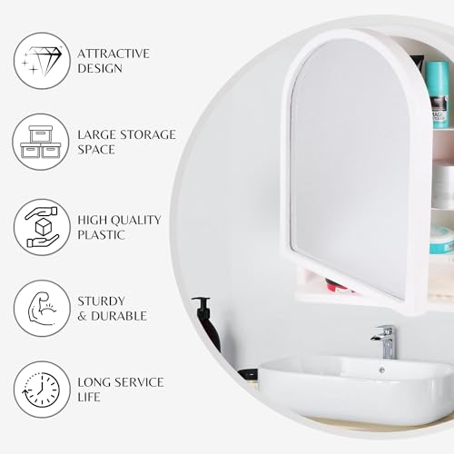 Image of CIPLA PLAST Ideal Bathroom Mirror Cabinet with Mirror White | Storage Organiser | Strong Plastic Bathroom Shelves Wall Mounted | Bathroom Accessories| (Made in India) (Ideal Mirror Cabinet)