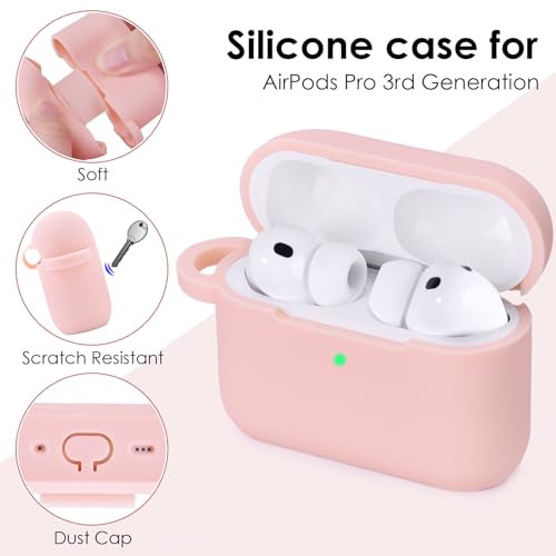 Image of Filoto for AirPods Pro 3 Case (2025), Soft Silicone Protective Case Cover Compatible with Apple AirPods Pro 3rd Generation with Beaded Bracelet Keychain Accessories for Women Pink