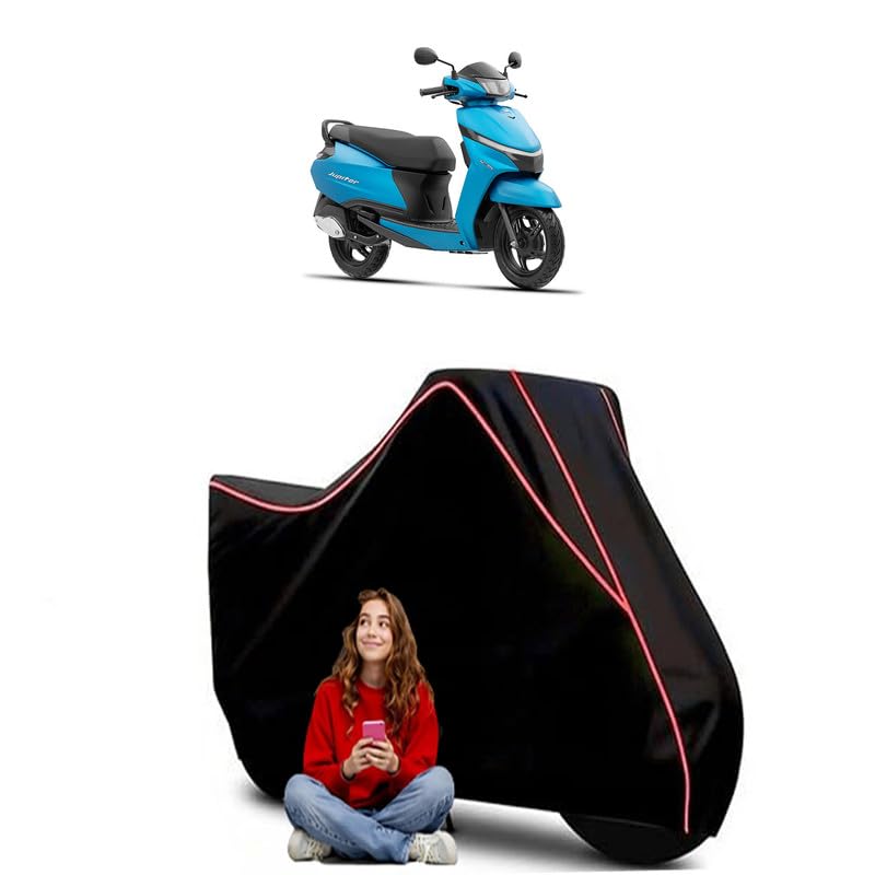 Image of Jupiter Scooty Bike Cover Water Resistant Outdoor Use Universal Fit Scooters Motorcycles Heavy Duty UV Protection Dust Rain Scratch Resistant Elastic Bottom Black Blue Piping