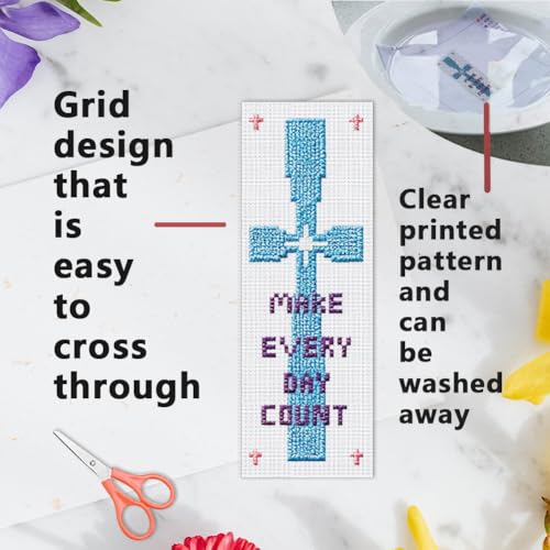 Image of INFUNLY 6pcs Cross and Word Cross Stitch Bookmark Kit for Beginners DIY Cross Embroidery Bookmark Kits Inspirational Words Needlepoint Kit with Instruction Easy Cross Stitch Set for Book Lovers Reader
