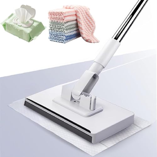 Mini No-Touch Mop Extendable Crevice Dust Mop with Locking Head and Cleaning Cloth Suitable for All Cleaning Tasks (4 Cleaning Cloths Included)