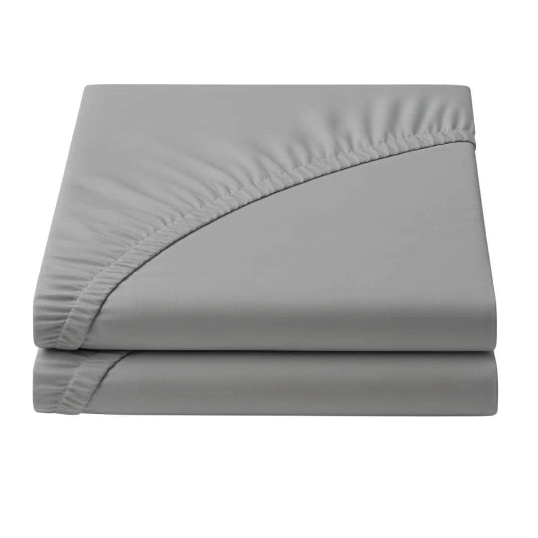 BRIT COTTON® Double Charcoal Fitted Sheets Pack of 2, 90GSM Microfiber, Extra Deep 16"/40cm Bottom Sheets, Soft & Secure Fit for Thick Mattresses