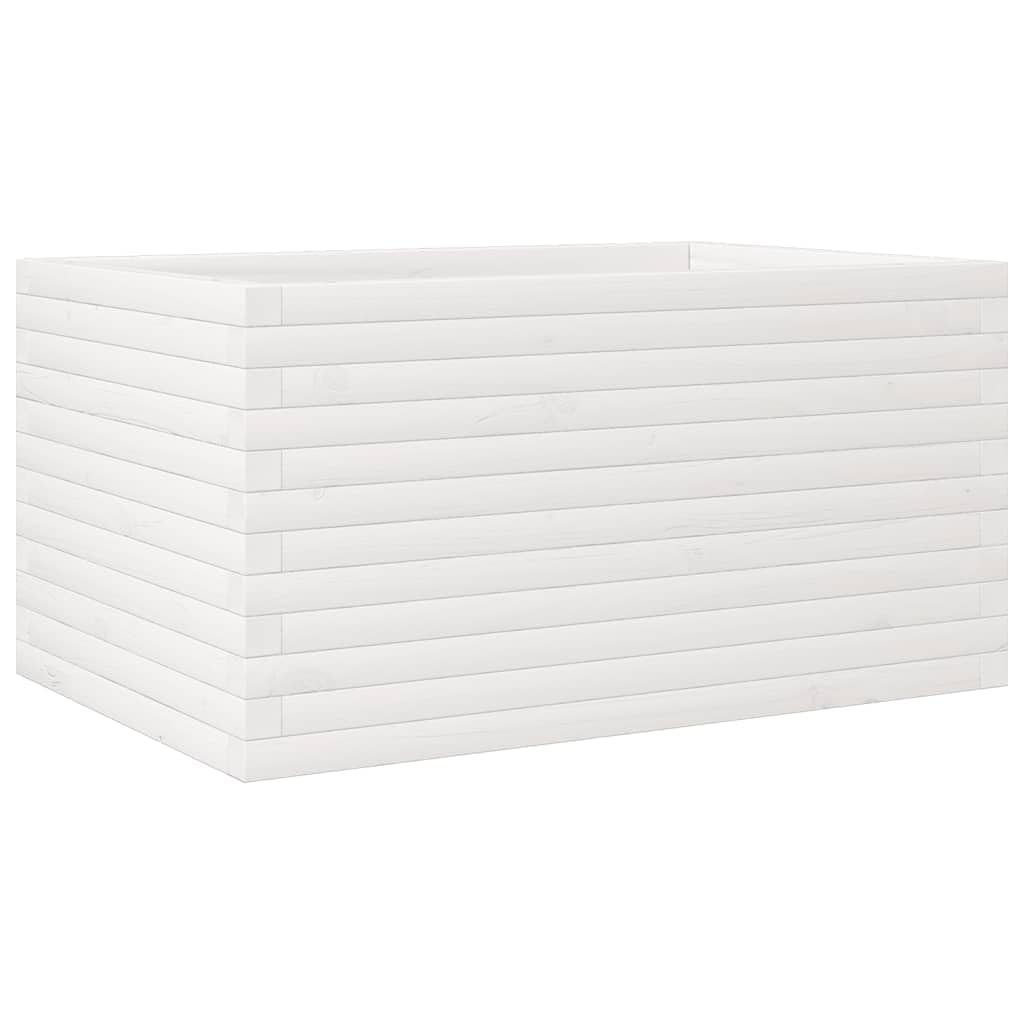 Macetero blanco de pino macizo, 90 x 60 x 45,5 cm, jardinera con suelo abierto para jardín, terraza, balcón, resistente a las heladas, almacenamiento de agua, protección visual, interior y