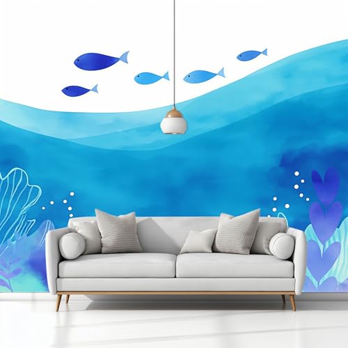 Papier Peint Dessin Animé Poisson Bleu pour Chambre Bébé - 4