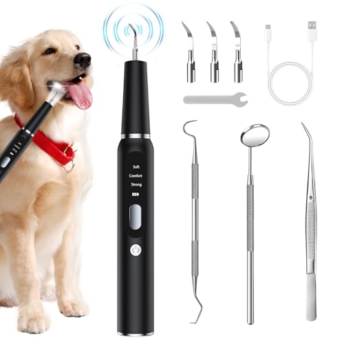 Anluomafuy Ultrasuoni per Animali Domestici, Spazzolino per Cani, Elettrico Ultrasuoni per Animali Domestici, Kit Pulizia Denti per Cani e Gatti, 3 Modalità di Pulizia, Impermeabile, Ricaricabile USB