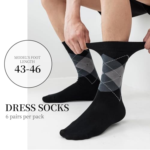 Mens Dress Socks, 6 Pairs Soft Breathable Bamboo Rayon Socks, Classic Mid Calf Socks for Men with Exquisite Box3