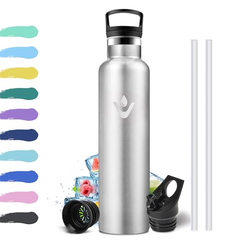 Bottiglia Termica 1L, Borraccia in Acciaio Inossidabile con Cannuccia e Filtro, Termos a Doppia Parete, Riutilizzabile, senza BPA, Borracce per Sport, Palestra, Yoga, Viaggio, Campeggio, Uffici