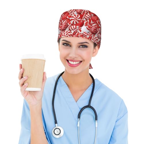 Image of Working Cap Scrub Cap with Sweatband Adjustable Unisex Tie Back Hat for Cleaning Farm Nursing