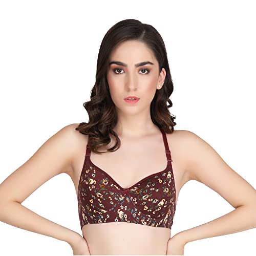 Image of Flower Print Bra for Women - Made of Pure Cotton Full Coverage Non Wired Pushup Soft Cup for T-Shirt Saree Dress Sports Garment for Daily Use Everyday