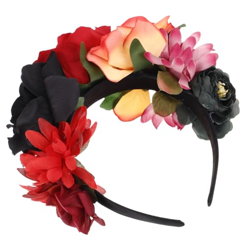 Couronne de fleurs Halloween tête femme rose orange pour costume mexicain