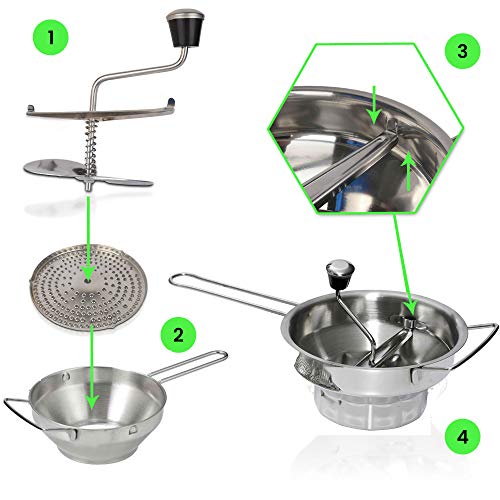 Food Mill - Bezrat Stainless Stainless Steel 2-Quart Food 3 Discs | Kitchen Mill for Mashing, Straining & Grating Fruits & Vegetables | Easy to Clean & Durable Quality, 17 x 9 x 5.2 inches - Thumbnail 4