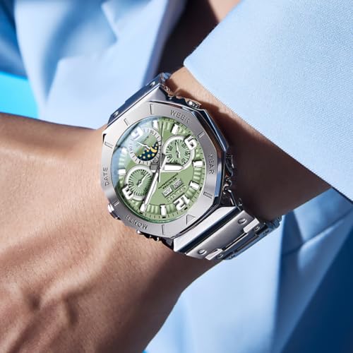 Image of OLEVS Men's Automatic Mechanical Watch Case Multi-Function Chronograph Moon Phase Year /Month /Date Display Stainless Steel Band Luxury Wrist Watch