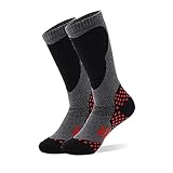 Fogsun Chaussettes de ski chaudes thermiques pour enfant garçon fille chaussettes de neige pour plein air skating randonnée hiver, gris/noir, 31