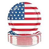 50Pcs American 250th Anniversary USA Paper Plates 10'' Large Heavy Duty American Flag Patriotic Party Plates 4th of July Decorations for Independence Day Memorial Day Red White Blue Party Supplies