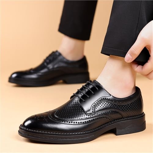 Men's Genuine Leather Brogue Oxford Dress Shoes Summer Breathable Perforated Business Formal British Style Wedding Groom Shoes2