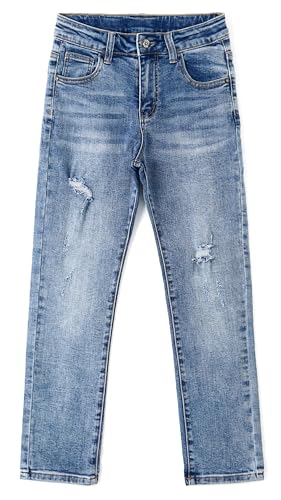 Pantalones mezclilla rasgados niños y vaqueros cómodos con elástico interior regulable