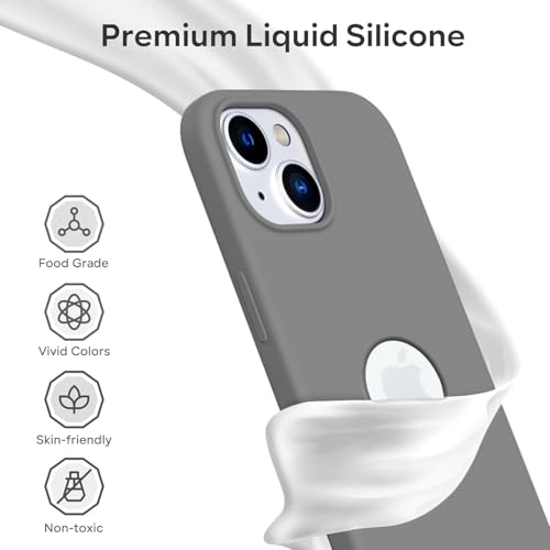Image of VONZEE Microfiber Logo Cut Cover Compatible for iPhone 15 Plus Case Liquid Silicone Cases Full Body 4 Layer Protective Covers Shockproof Back Cover with High Raised Camera Lips (6.7 inch, Dark Grey)