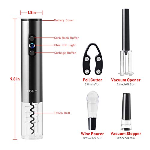 FOHO Electric Wine Opener, 6 in 1 Cordless Automatic Corkscrew Set, Gift Box contains Air Pressure Wine Opener, Foil Cutter, Vacuum Stopper and Wine Aerator Pourer, The Best Gift for Wine Lovers
