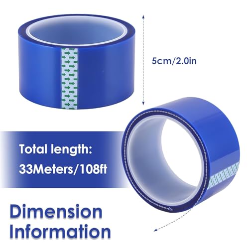 Image of 2 Rolls 50mm X 33m (108ft) Blue Heat Resistant Tape, High Temperature Heat Transfer Tape, Double Sided Heat Resistant Tape for Sublimation Press Electronic Soldering Insulation, No Residue
