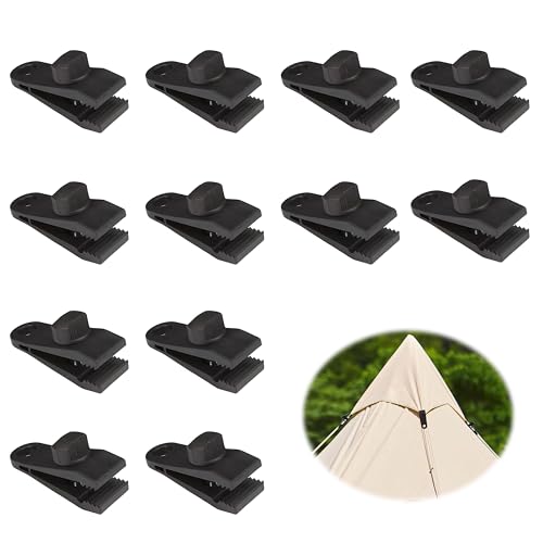 Lot de 12 Pince pour Bache, Attaches pour Bâche Anti Vents Noir, Clips de Fixation Polyvalent Plastique Nylon pour Camping et Extérieur Auvents Abris Bâche de Piscine...