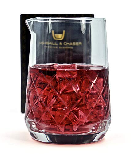 Highball & Chaser Lead Free Crystal Cocktail Mixing Glass. Beautiful 750ml (25oz) Seamless Weighted Bottom Diamond Cut Yarai Style Drink Maker