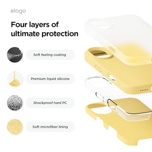 Image of elago Compatible with iPhone 16 Case, Premium Liquid Silicone Case, Full Body Protective Cover, Shockproof, Slim Phone Case, Anti-Scratch Soft Microfiber Lining, 6.1 inch (Yellow)