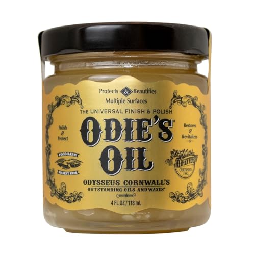 Odie's Oil - Universal Finish for Wood, Leather, Plastic, Vinyl, Metal & More - 4 Oz Jar - Waterproof, Food Safe, Solvent Free Non-Toxic Finish
