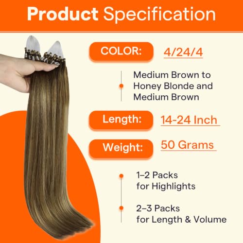 Image of Full Shine Micro Link Hair Extensions Human Hair 18 Inch 50g 50s