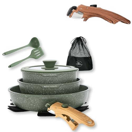 Image of Kitchen Academy Granite Cookware Sets with 2 Pcs Detachable Handle