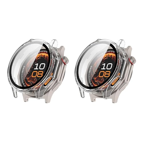 QJONSIU Cover Rigida Compatibile con Oneplus Watch 4/Oppo Watch X3 con Vetro Temperato, 2 Pack Protettiva Antigraffio Case-Trasparente