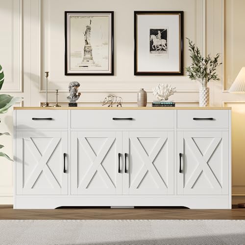 Oslghy Aparador Cocina, Aparador Mueble De Cocina, Buffet Comedor Con 3 Cajones Y 4 Puertas, Mueble Bar, Aparador Vitrina Para Dormitorio, Para Cocina, Comedor, Sala De Estar, 160 37 75 Cm Blanco-B