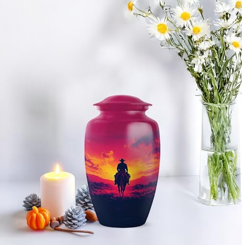 Image of Cowboy Urn - Large & Small Urns for Human Ashes Adult Male - Urn for Ashes for Women - Burial Urns (Combo - 10 inch & 3 inch, 3 Pcs)