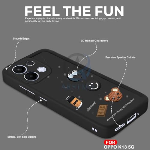Image of AESTMO Back Case Cover for Oppo K13 5G Cover | Cute Fun Cartoon 3D Ball | Coffee Silicone Case | Full Body Protection | Camera Protection Back Oppo K13 5G (Black)
