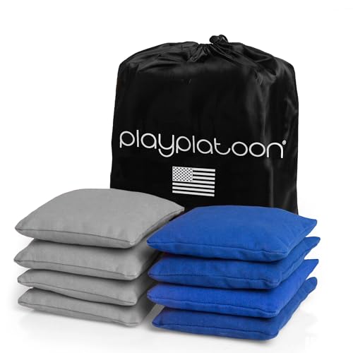 Image of Play Platoon Cornhole Bags Weather Resistant- Set of 8 Regulation Bean Bags for Tossing- Official Professional Size & Weight Corn Hole Bags Two Color All Weather Cornhole Beans Bag Set with Tote Bag