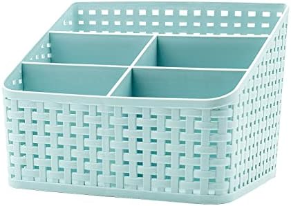 Storage Basket, Cosmetic Box Organiser,Plastic Storage Box Desktop 4 Grid Sub-grid Storage Case Multi-function Storage for Desktop Office Bedroom Countertop Home Kitchen-Pink
