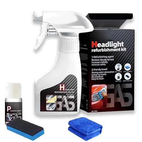 fjaldjfu Scheinwerfer Aufbereitung Flüssigkeit Set 180ml, Headlight Restoration Kit, Headlight Reparaturspray, Auto Scheinwerfer Politur Spray Für Reinigt Und Poliert Vermattete Vergilbte (1)
